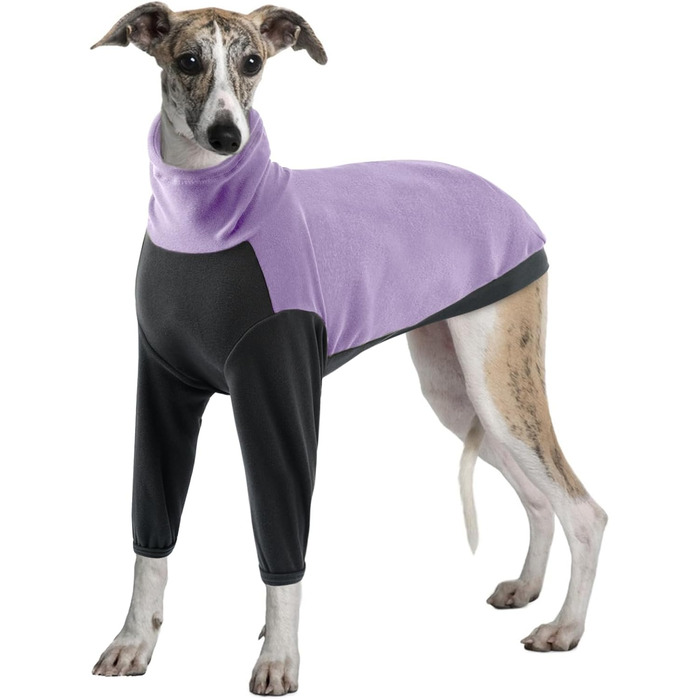 Теплий флісовий комбінезон для віндхундів (гріхундів) - флісова куртка, одяг Gago для собак, зимовий комбінезон, зручний стиль для собак, що мерзнуть (Армійний зелений, фіолетовий, XXL)