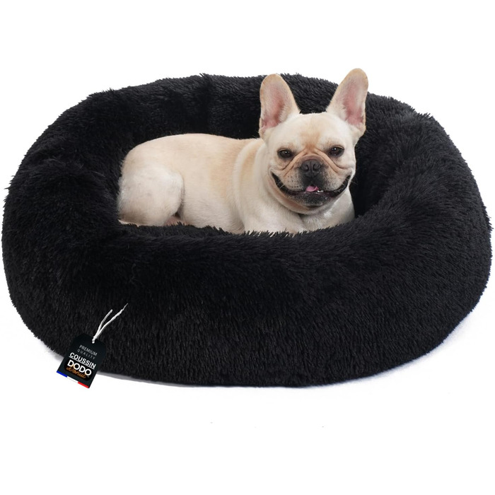 Крісло-лежанка для собак, пухнасте, Donut, знімний чохол, діаметр 95 см (80x80x21 см), чорне