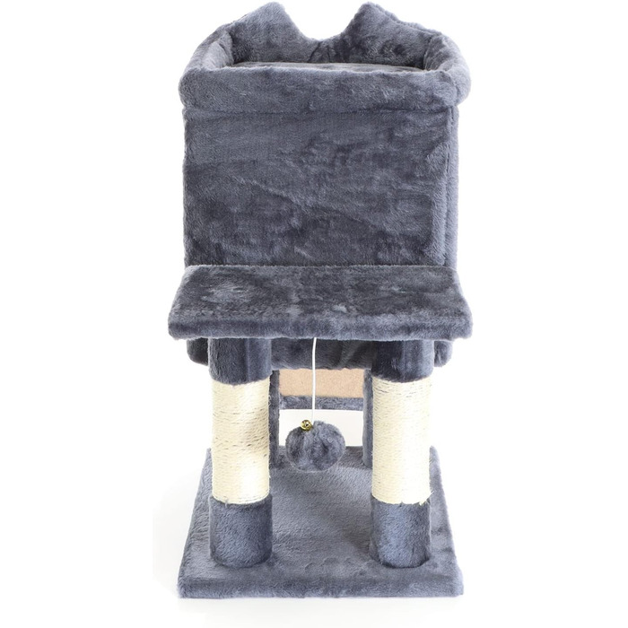 Котячий будиночок та кігтеточка Fudajo темно-сірого кольору 60 см з платформою, лежаком та ігровим м'ячиком, кігтеточка з драбиною, меблі для котів з сизалю