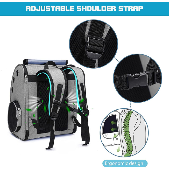 PETCUTE Рюкзак для собак і котів, дихаючий, знімний килимок, складаний, регульований, сірий
