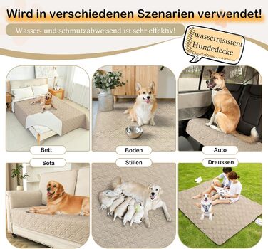 Водонепроникний килимок для собак GYURO - двосторонній, м'який, 97 x 190 см (Хакі) - для великих і маленьких собак, захист дивану, ліжка, авто, придатний для прання