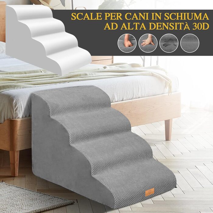 Сходинка для собак Masthome: 3 сходинки, 40 см, для маленьких собак та котів, сіра (губка)