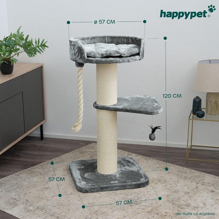 Дряпка для великих котів HAPPYPET Felix, 120 см, преміум-сизаль, стовпи 18 см, для мейн-кунів