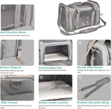 Транспортна сумка для кота/собаки PETCUTE, сіра, велика, з підкладкою та регульованим ременем
