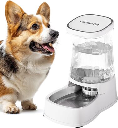 Автоматична годівниця та поїлка для котів і собак Gardner Pet, 3,85 л, без електрики, BPA Free, з нержавіючою чашею, гравітаційний дозатор води, для середніх і великих домашніх тварин, біла