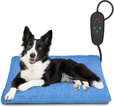 Кішечковий нагрівальний килимок для тварин з регулятором, підходить для котів та собак, 6 температурних режимів, таймер на 24 години, LED-дисплей, безпечна нагрівальна ковдра з бісостійким кабелем, 45х75 см (блакитний)