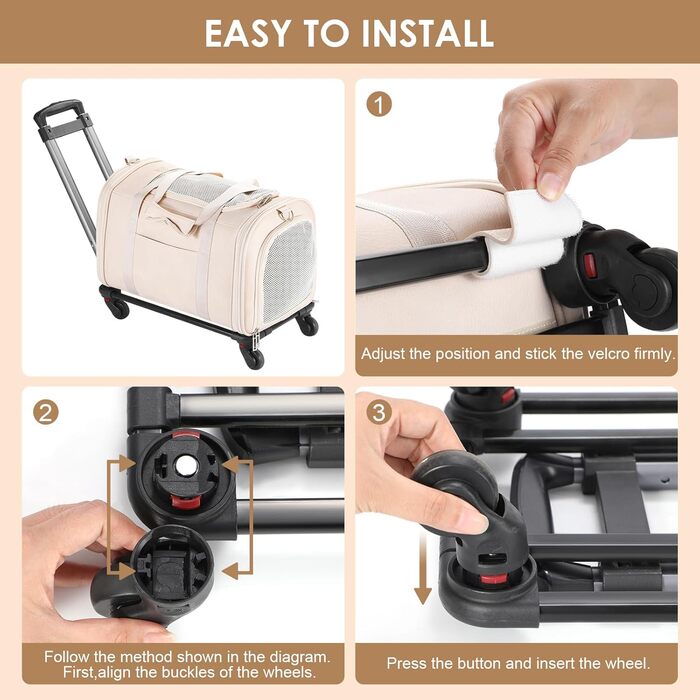 Сумка-переноска для тварин з екошкіри на колесах, для собак та котів до 6,8 кг, дозволена для перевезення в літаку, для подорожей, кемпінгу (Білий/Опудаловий сад)