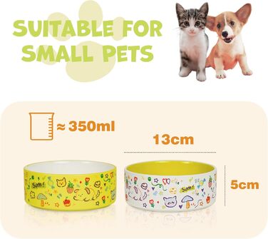 Набір мисок для собак та котів YOBRO (2 шт.), жовто-білі, 482 мл, 13 см, антиковзні, для води та корму