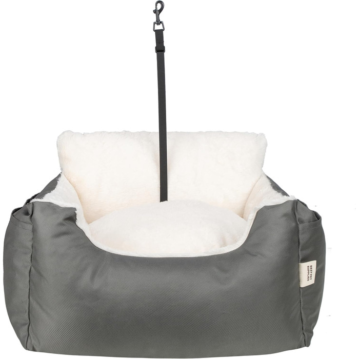 Підвищення для собак у машину, вантажівку, SUV - з м'яким плюшевим килимком, безпечними ременями, чорний, 53x51x36 см