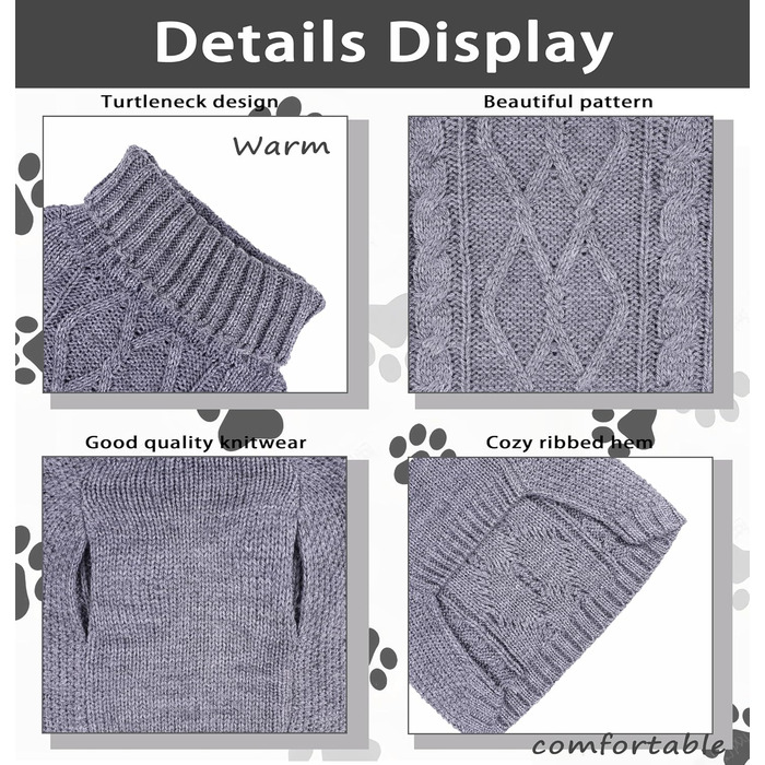 Теплий зимовий пуловер для собак - для дрібних собак, дівчаток та хлопчиків (такса), в'язаний одяг для домашніх тварин, безрукавний пуловер для котів, одяг для собак (сірий, M)