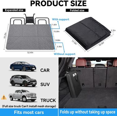 Подовжувач для заднього сидіння автомобіля для собак, вантажний ковпак для позашляховиків, жорстка основа, чохол для сидіння автомобіля для собак, гамак для собак в автомобіль, ліжко для собак для позашляховиків/автомобілів (сірий)