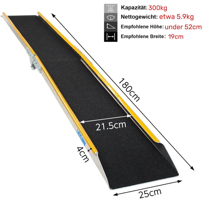 LIEKUMM Рампа для підйому мотоцикла, 180 см, 300 кг, алюміній, складна, для ATV, мотоцикла, велосипеда, авто