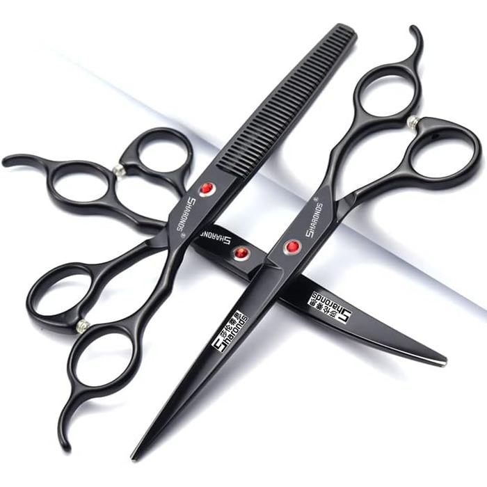 Набір професійних ножиць для грумінгу тварин 7 дюймів (3 шт.) з японської сталі 440C (фіолетовий)