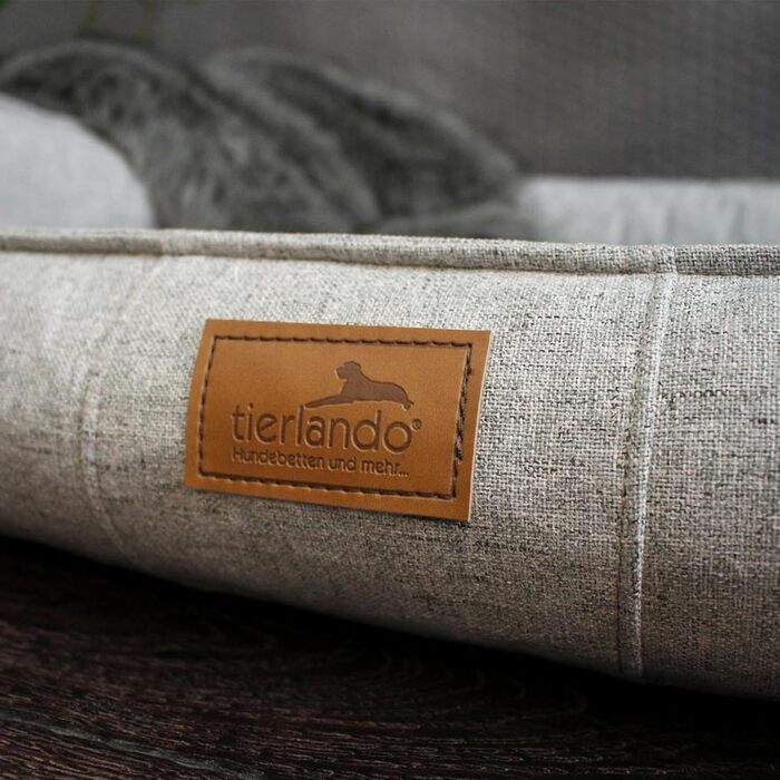 Ортопедичне собаче ліжко Tierlando® Goofy Couture з захистом для матрацу, знімний чохол з меблевої тканини, для собак середніх та великих порід, розмір 90x75 см, сірий колір