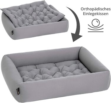 Ортопедичне ліжко для собак середніх порід - Pointer, знімний матрац, миється до 95°C, стійке до подряпин та укусів, Made in Germany (L - 80x70 см, світло-сірий)