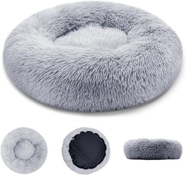 Кругле ліжко для собак та котів, діаметр 60 см, висота 15 см - м'яке, знімний коврик, нековзна підставка, сіре