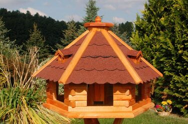 Велика преміум годівниця для птахів XXXL 70x45 см без сонячної панелі, червона, дерев'яний будиночок для підгодівлі птахів зі стійкою