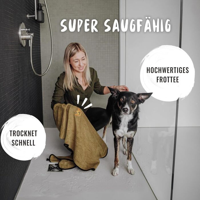 Рушник для собак Rudelkönig з 100% бавовни, великий, поглинаючий, хакі, розмір L