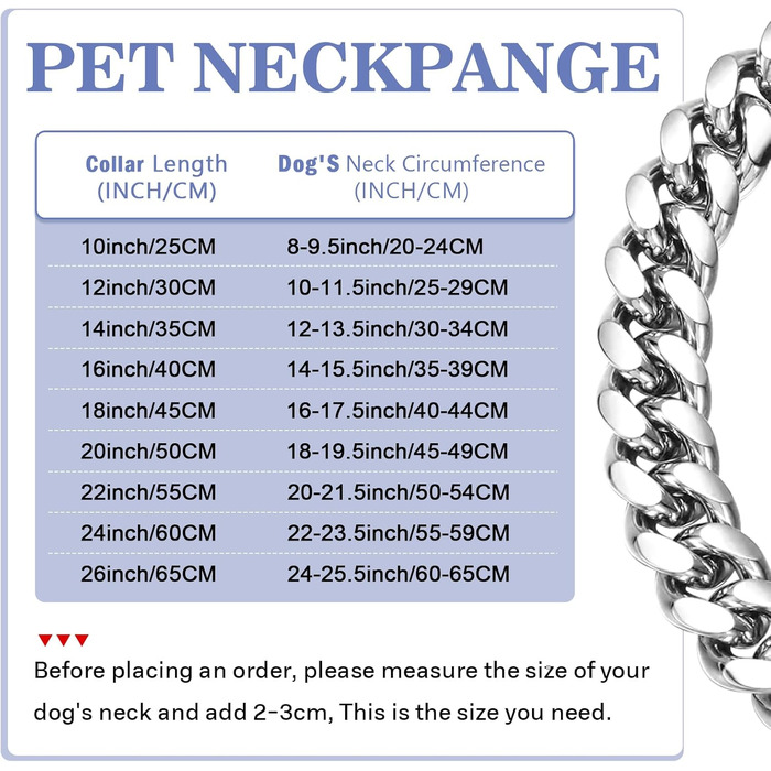 Сріблясте собаче намисто 15 мм з кулоном, нашийник для собак, ланцюжок з нержавіючої сталі з кубинськими ланками, міцний, не гризучий нашийник для собак маленьких та середніх порід (25 см)