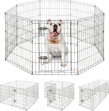 BOWHAUS Розкладний вольєр для собак (8 панелей), металевий, для дому та вулиці, 76.2 см