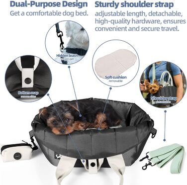 Сумка-переноска для собак Sytopia, кремово-бежева (темно-сіра), з кишенями та регульованим ремінцем безпеки