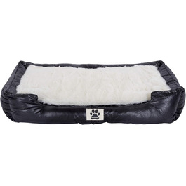 Крісло-ліжко для собак CLAMARO 'DeluxePet' чорного кольору 120x80 см з штучної шкіри, 2в1 з поворотним подушками, для великих собак, з боковинами з м'якою оббивкою, антиковзаюча підкладка, розмір Large