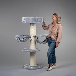 Дряпка для великих котів RHRQuality Maine Coon Sleeper Crown Plus, світло-сіра, товсті 15см стовпи з сизалю