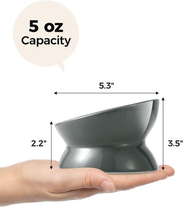 Підвищений годівниця для котів LoeJan, 142 мл, кераміка, анти-блювотна, для захисту хребта, підходить для котів, маленьких собак та кошенят, сірий колір, 1 шт.