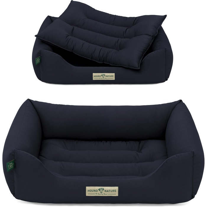 Екологічне ліжко для собак HOUND & NATURE Bern S, м'яке, темно-синє, 75x60 см, для маленьких порід, двостороння подушка, можна прати