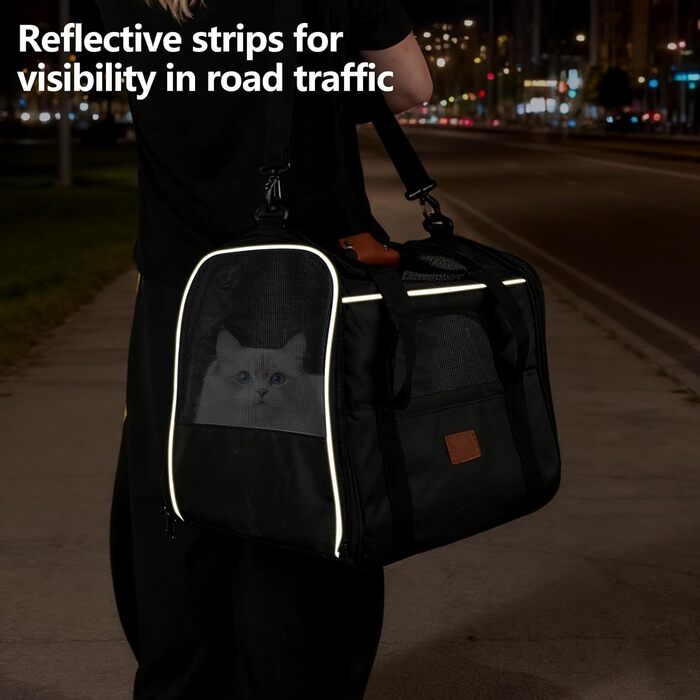 Транспортна сумка для кота, переноска для кота, складана переноска для кота в літаку, переноска для тварин з мискою та флісовим килимком, переноска для котів та маленьких собак до 10 кг (Чорна)