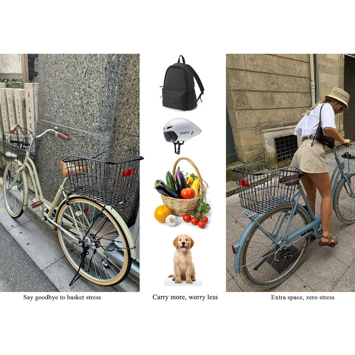 Велосипедний кошик задній WOOGCSO, металевий великий з водонепроникним покриттям, сіткою для багажу, для собак, покупок, пікніків, рюкзаків (38×31×26см)