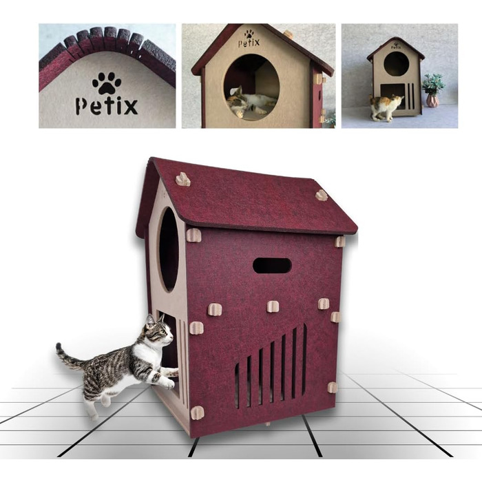 Будиночок для котів XXL Petix Sweet Home 61×40×40 см, бежевий – котяча хатка-ліжко для сну, ігор і схованки, для великих котів, інтер'єрний