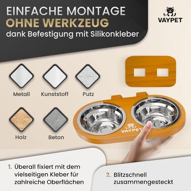 Підвісний годівниця для котів VAYPET® з нержавіючої сталі, білий дуб, без свердління