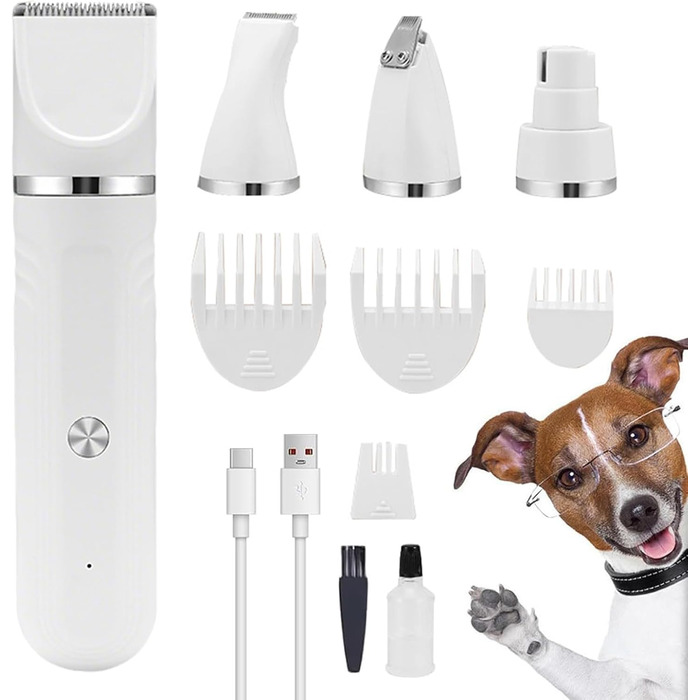 Набір для догляду за собаками 4-в-1: акумуляторна регульована шерсть, ідеально для цуценят вдома, білий колір