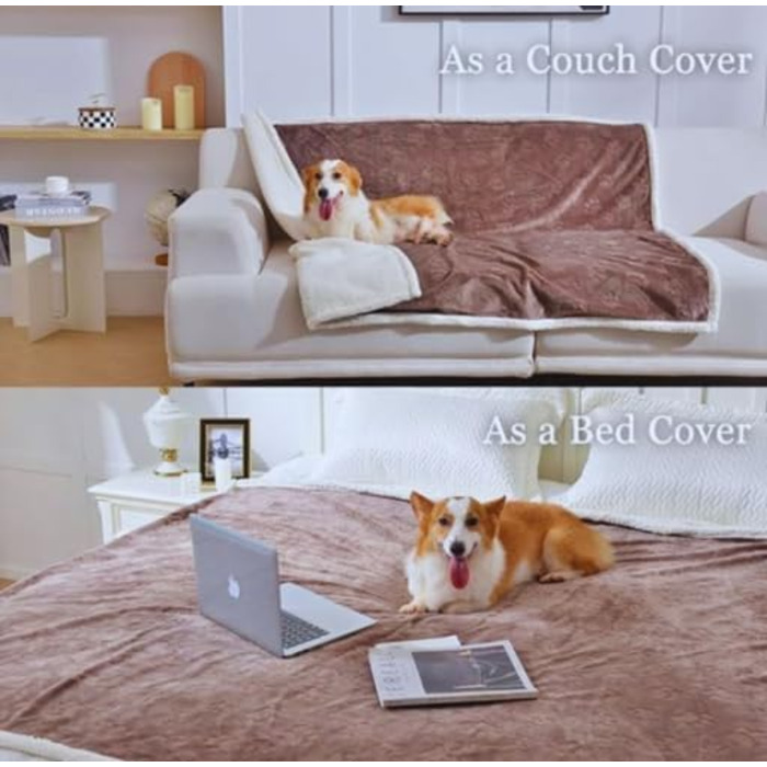 Водонепроникний плед для собак та котів, двосторонній, м'який та зносостійкий, захист для дивану, ліжка та авто, пральна ковдра для тварин (Taupe, Medium)