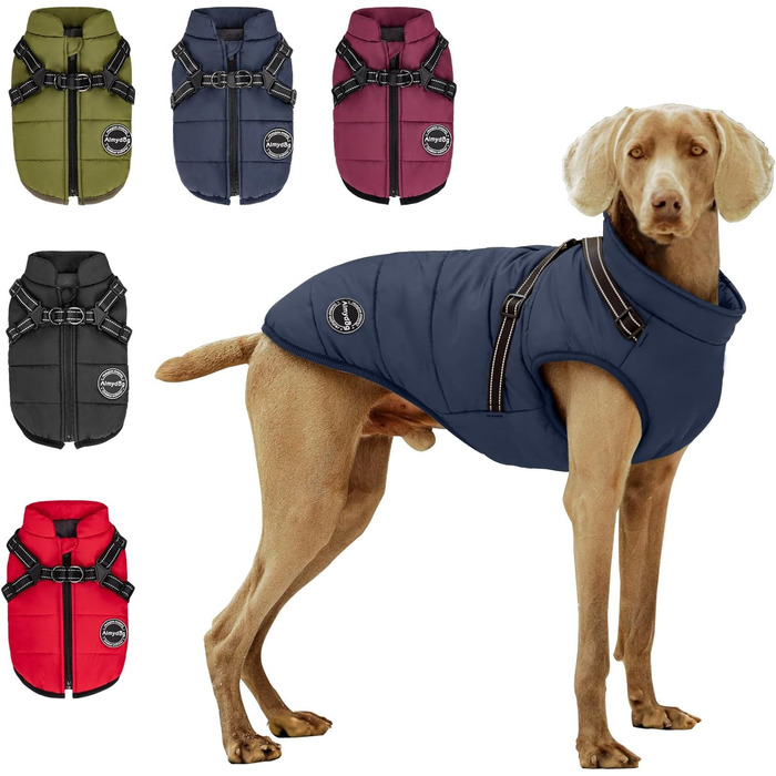 Зимова куртка для собак з нагрудником та гнучким поясом, захист від вітру та живота, світловідбиваюча жилетка для тварин з флісовою підкладкою, для маленьких собак (Темно-синій, XL)