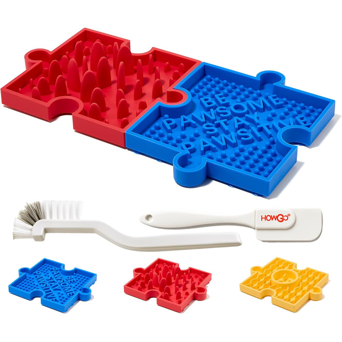 Іграшка-головоломка для собак та котів HowGo з 38+ присосками | Антиковзка, міцна іграшка-лабіринт з безпечного силікону | Зменшує нудьгу та тривогу (1 шт, Червоний) (2 Синій, Червоний)