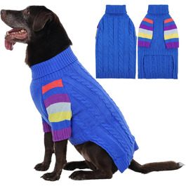 Пуловер для собак середнього розміру OUOBOB, теплий в'язаний зимовий пуловер з отвором на животі, еластичний светр для Бостон Тер'єрів та Французьких Бульдогів, L, Синій