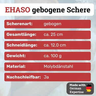 Професійна вигнута ножиця для собак EHASO | 25 см | Висока якість, Solingen, Японія