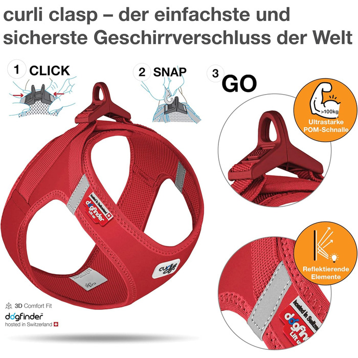 Шлейка для собак Curli Clasp Softshell, червона, 2XS