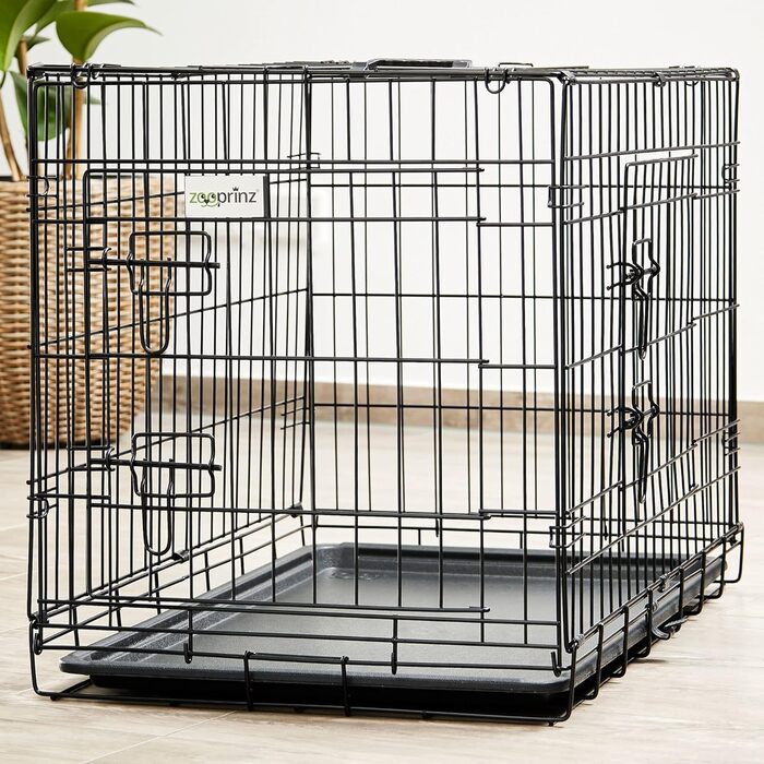 Складана переносна собача будка ZooPrinz з міцної сталі – клітка для собак з 2 дверцятами, піддон, ручка для транспортування, 4 розміри (107 x 70 x 77,5 см)
