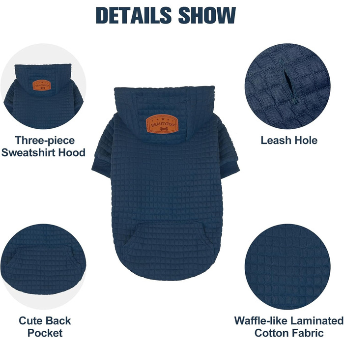 Світшот для великих собак BEAUTYZOO з кишенями, одяг для собак, для хлопчиків та дівчаток, вафельна тканина, ламінована бавовна, халат для тварин з отвором для шапки, розмір 2XL (довжина спини: 68.6 см, обхват грудей: 90.2 см, обхват шиї: 63.5 см), колір:
