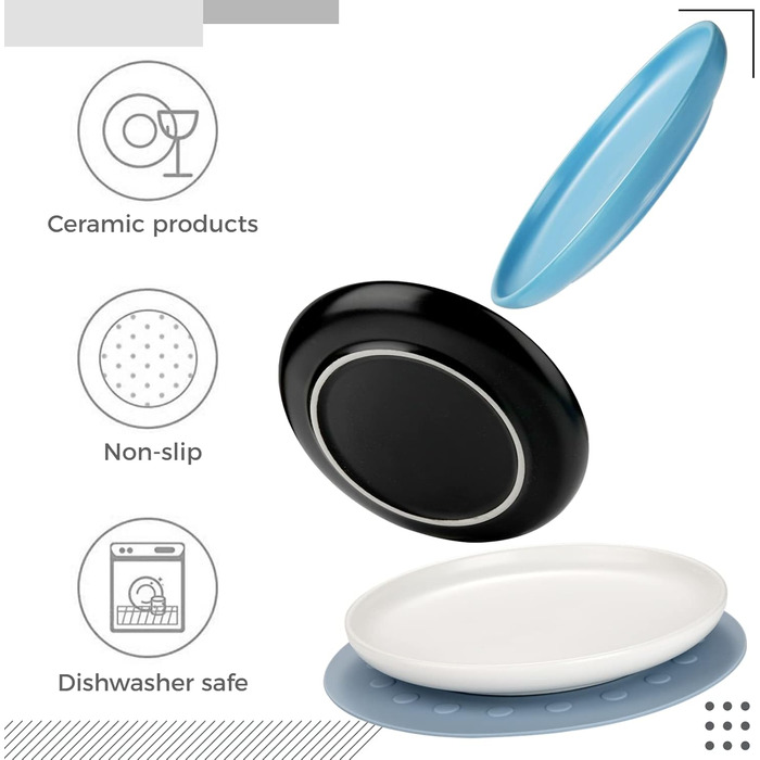 Керамічні миски для котів, 3 шт. з антиковзними килимками, широкі та плоскі миски для котів та кошенят, білі (триколірні)