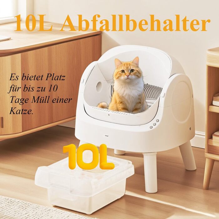 Автоматичний лоток для котів Katzenklo Selbstreinigend XXL Білий – Інтелектуальний дизайн з відкритим верхом, великий об'єм, ручний та автоматичний режими