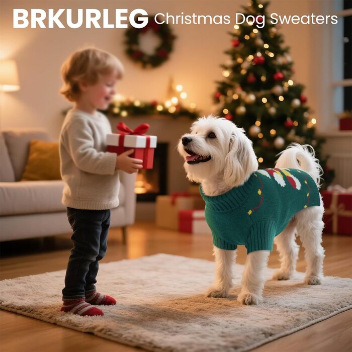 Зелений теплий пуловер для собак на Новий Рік та Різдво - для дрібних порід (Даксель, Ши-тцу, Пудель)