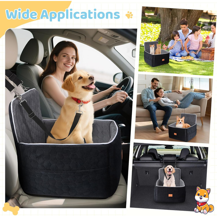 Автомобільний лежак для собак середніх та маленьких порід (до 13.6 кг), 52x52x50 см, з м'якою піною Memory Foam та кріпленням для безпеки