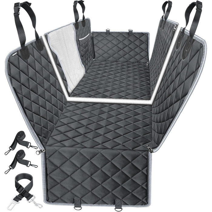 Захист для сидіння автомобіля URPOWER 6-в-1 для собак, водовідштовхувальний, з сіткою та бічною застібкою, чорний A