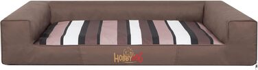 Лежак для собак HOBBYGARDEN XXL 118x78 см, світло-коричневий із смужками, м'яке ліжко-матрац для домашніх тварин