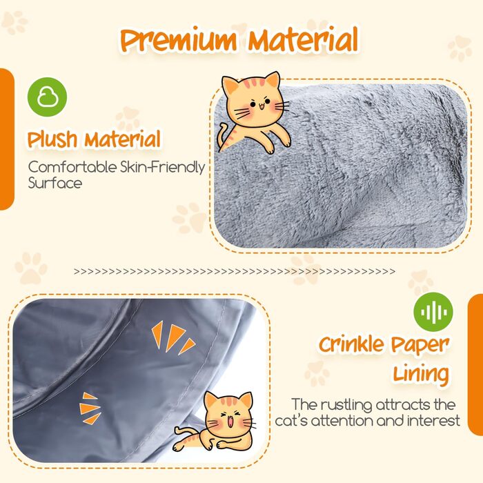 Туннель для котів Nobleza, 3-ходовий, розкладний, з іграшкою-м'ячиком, сірий (D25*L108cm)