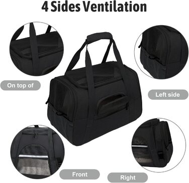 Транспортна сумка для тварин ZSMJAER з підстилкою з флісу, для котів та маленьких собак до 10 кг, чорна